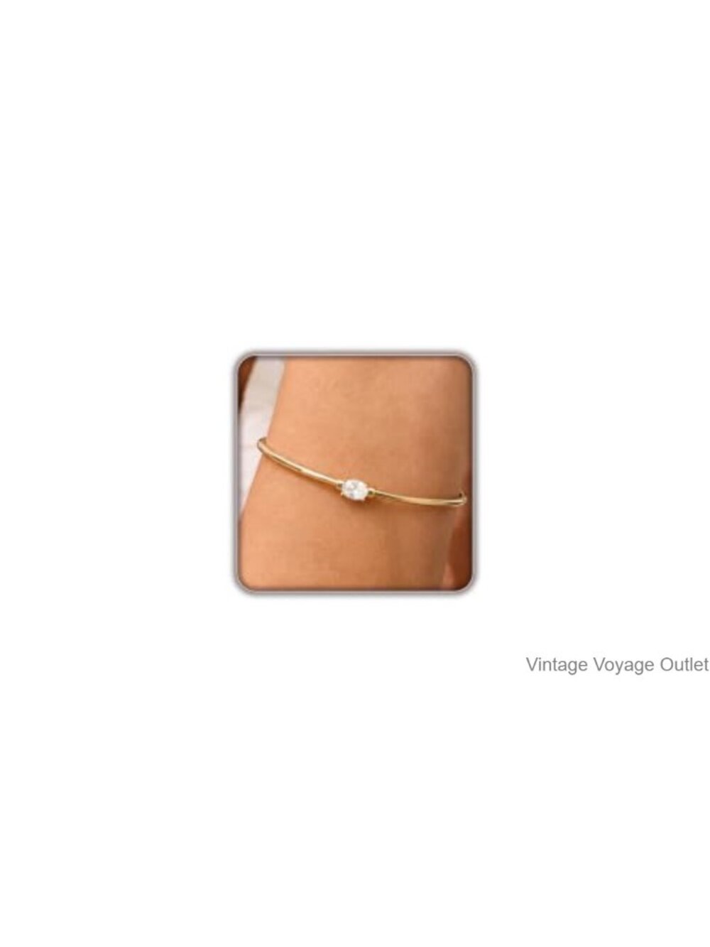 14K Gold Plated Cuff Bracelet Oval CZ Adjustable Stackable Gift